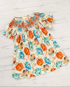 Girls Pumpkin Smocked Dress