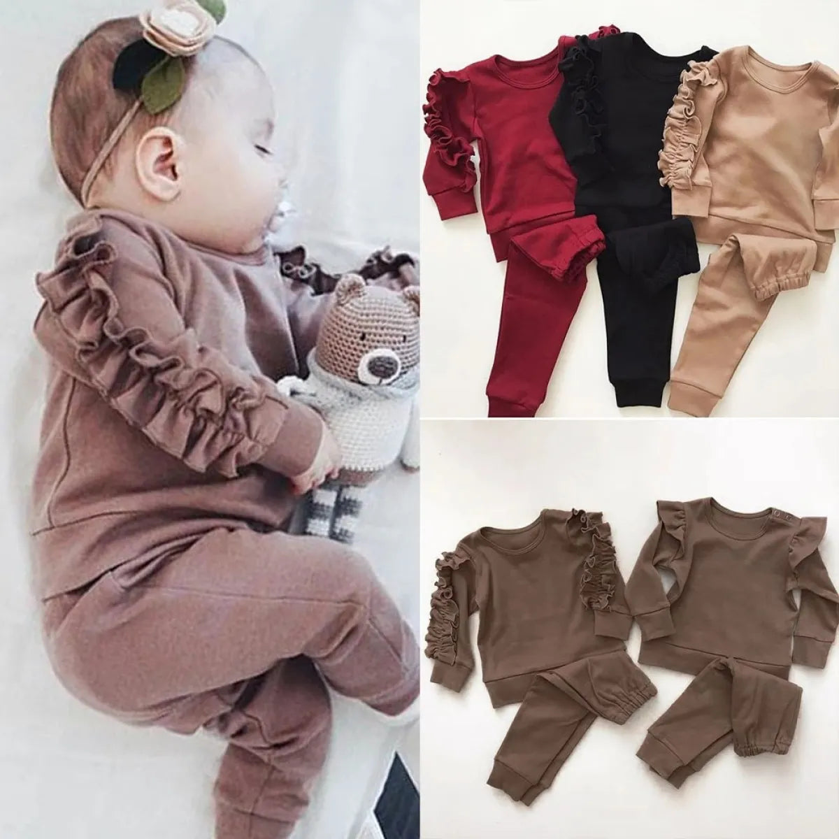 Newborn Ruffle 2Pcs Outfit Set (Long Sleeve & Pants)