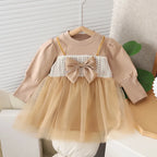 Girls Puff Sleeve Bow Dress