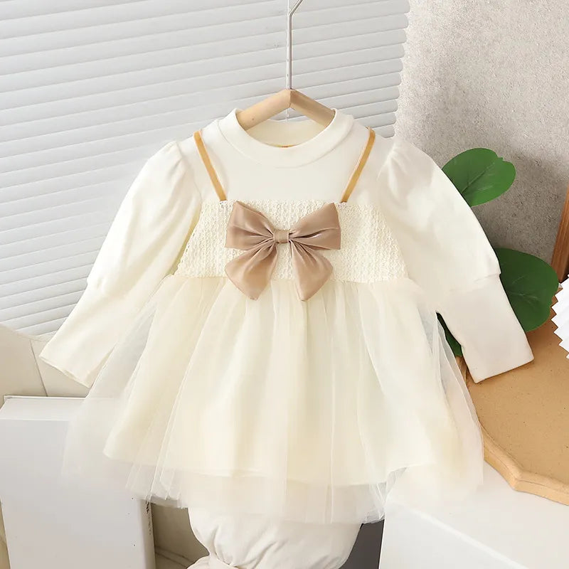 Girls Puff Sleeve Bow Dress