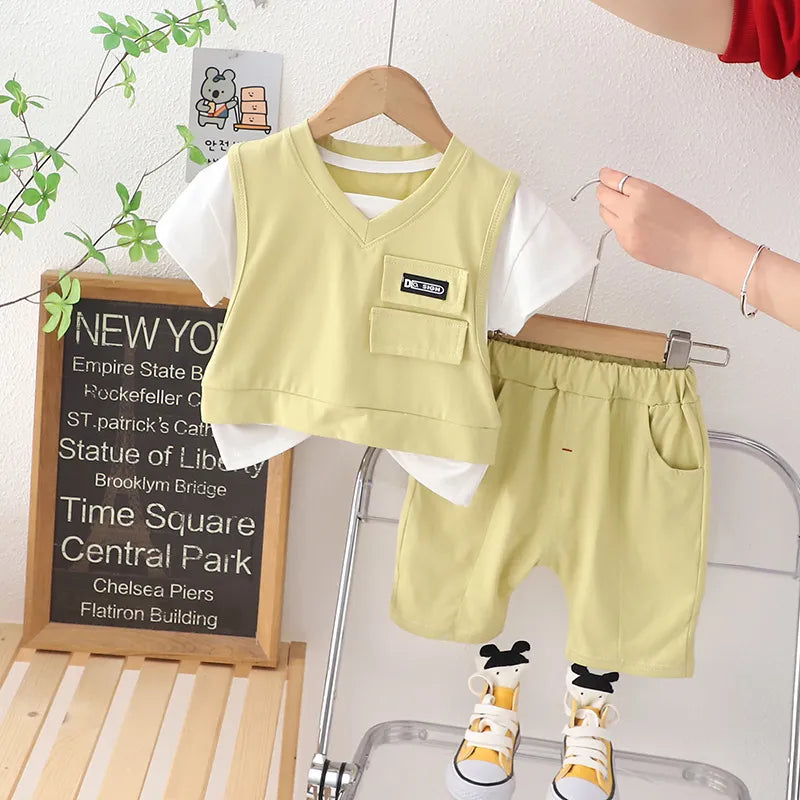 Boys Summer Outfit Set – Short Sleeve Cotton Suit (2 PCS)