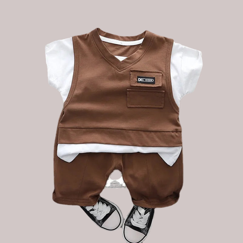 Boys Summer Outfit Set – Short Sleeve Cotton Suit (2 PCS)