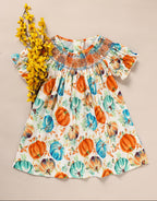 Girls Pumpkin Smocked Dress