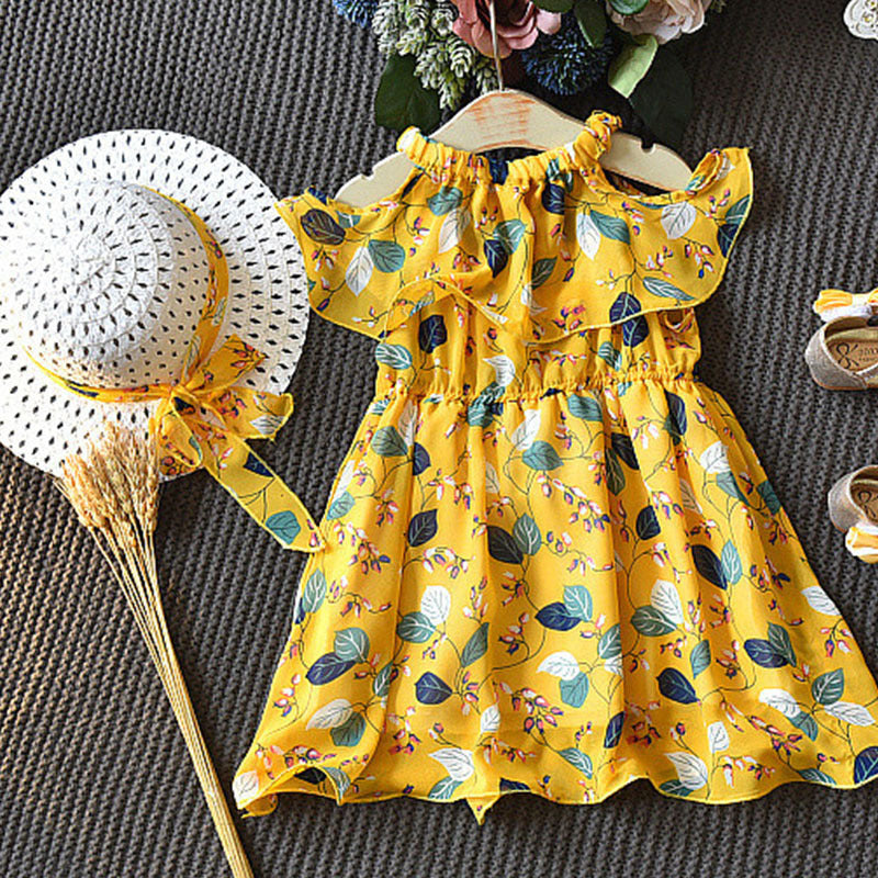 Girls Bohemian Leaf Chiffon Dress