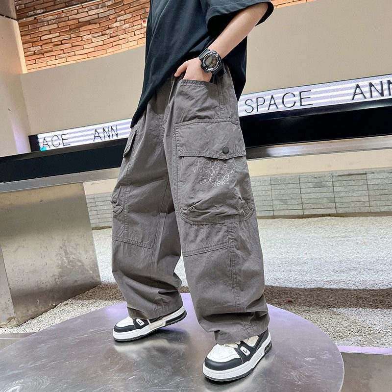 Kids Loose Fit PU Spring Pants