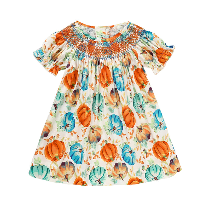 Girls Pumpkin Smocked Dress