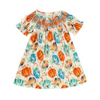Girls Pumpkin Smocked Dress