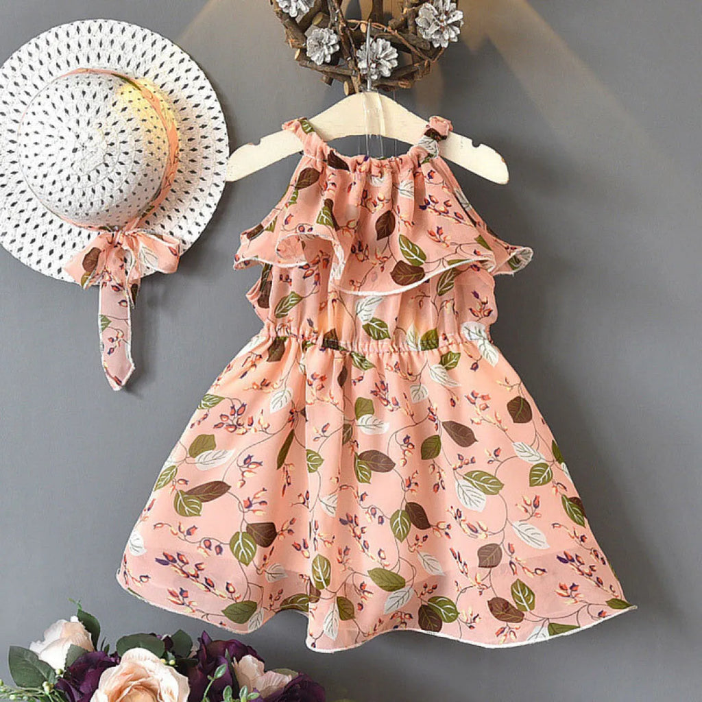 Girls Bohemian Leaf Chiffon Dress