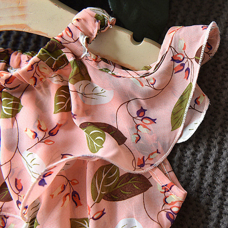 Girls Bohemian Leaf Chiffon Dress