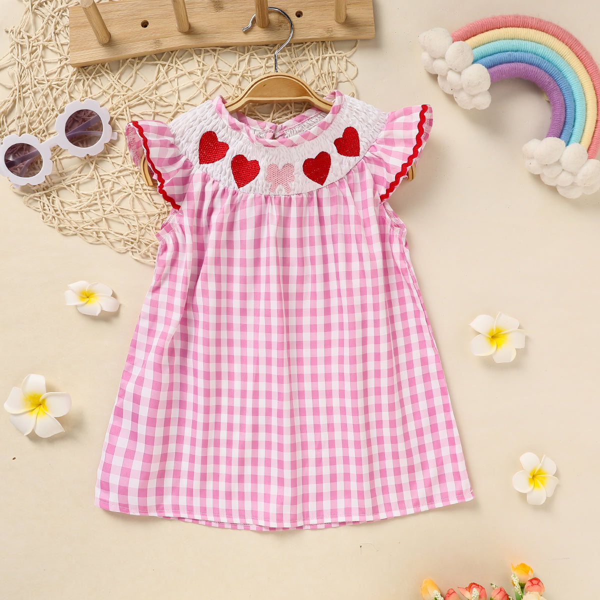 Infant Girls Valentine Pink Plaid Heart Dress