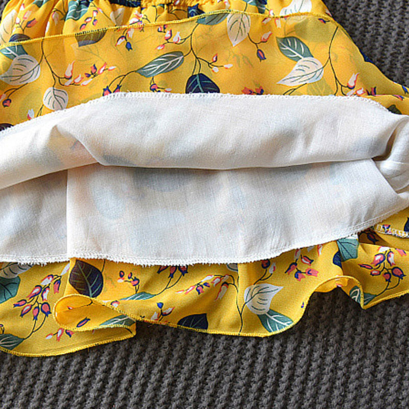 Girls Bohemian Leaf Chiffon Dress