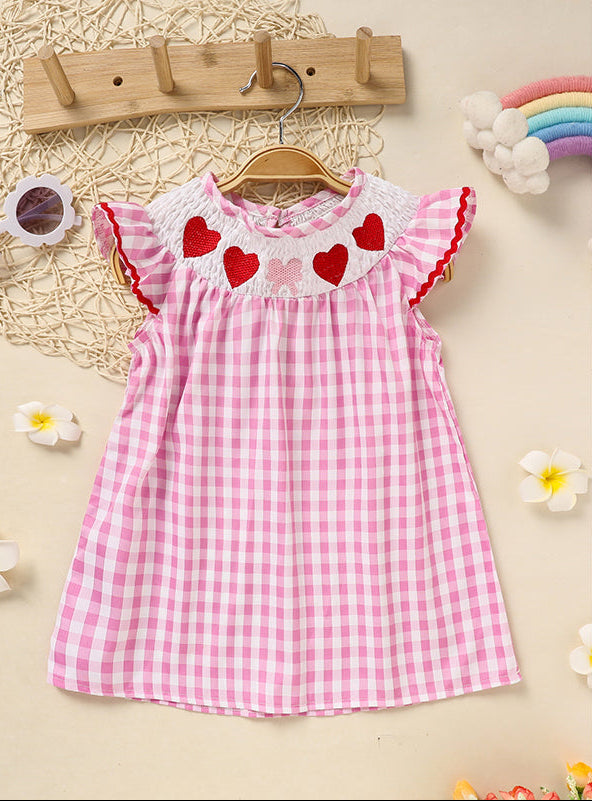 Infant Girls Valentine Pink Plaid Heart Dress