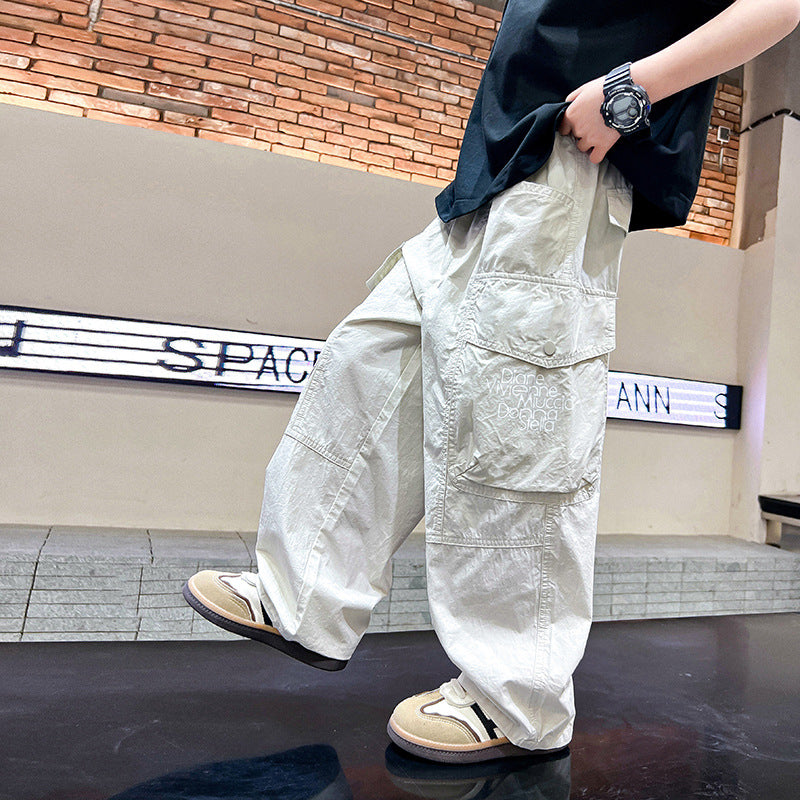 Kids Loose Fit PU Spring Pants