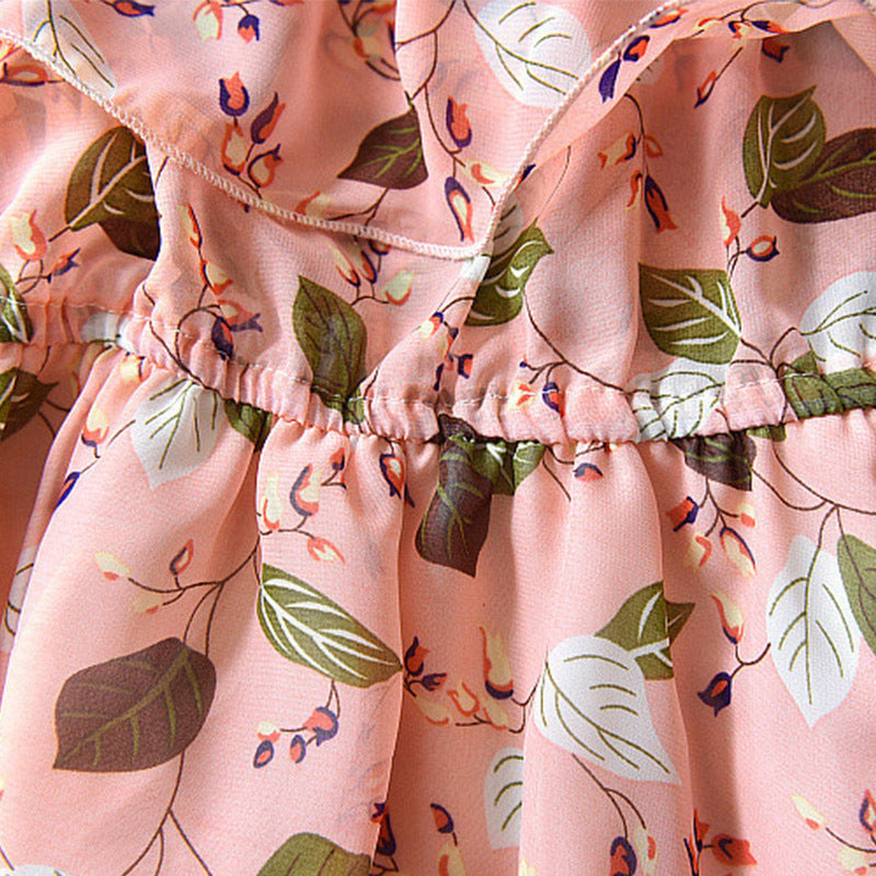 Girls Bohemian Leaf Chiffon Dress