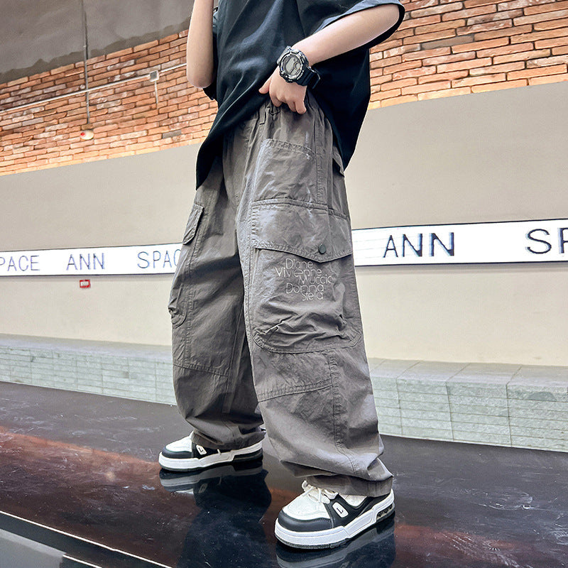 Kids Loose Fit PU Spring Pants